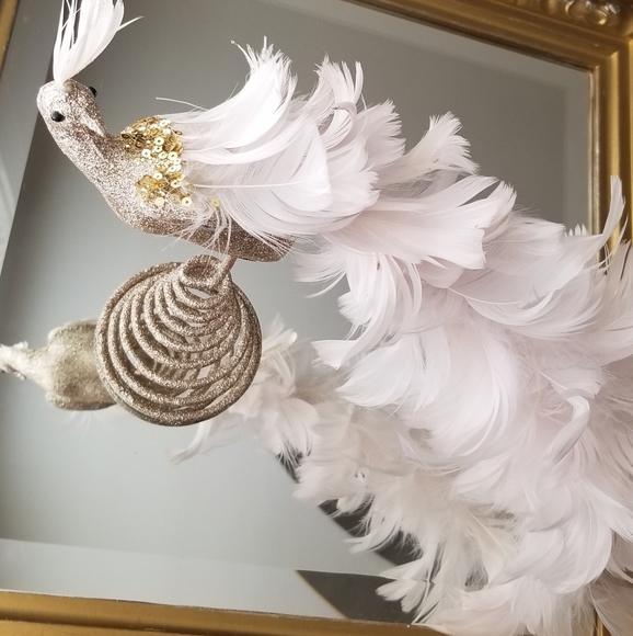 ❗Vintage Art Deco Rose Gold Glitter Peacock Tree Topper with Feather Tail❗ - Picture 3 of 12